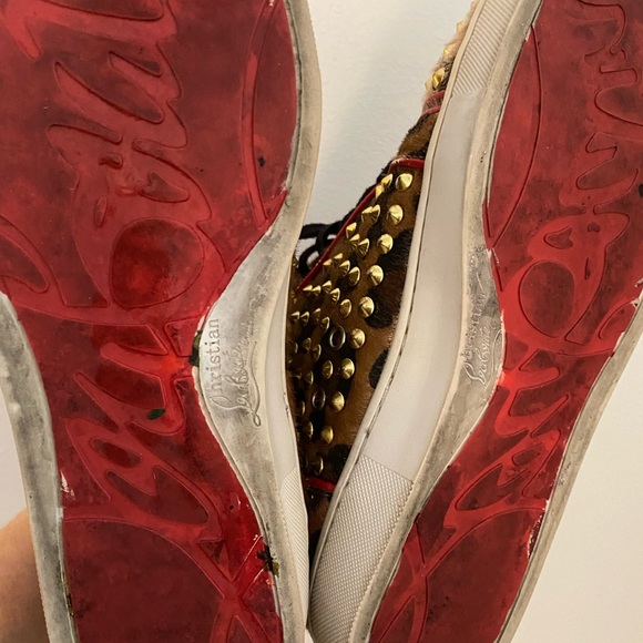 Authentic Christian Louboutin Louis Gold studded zebra leopard Unisex sneakers - Picture 4 of 6
